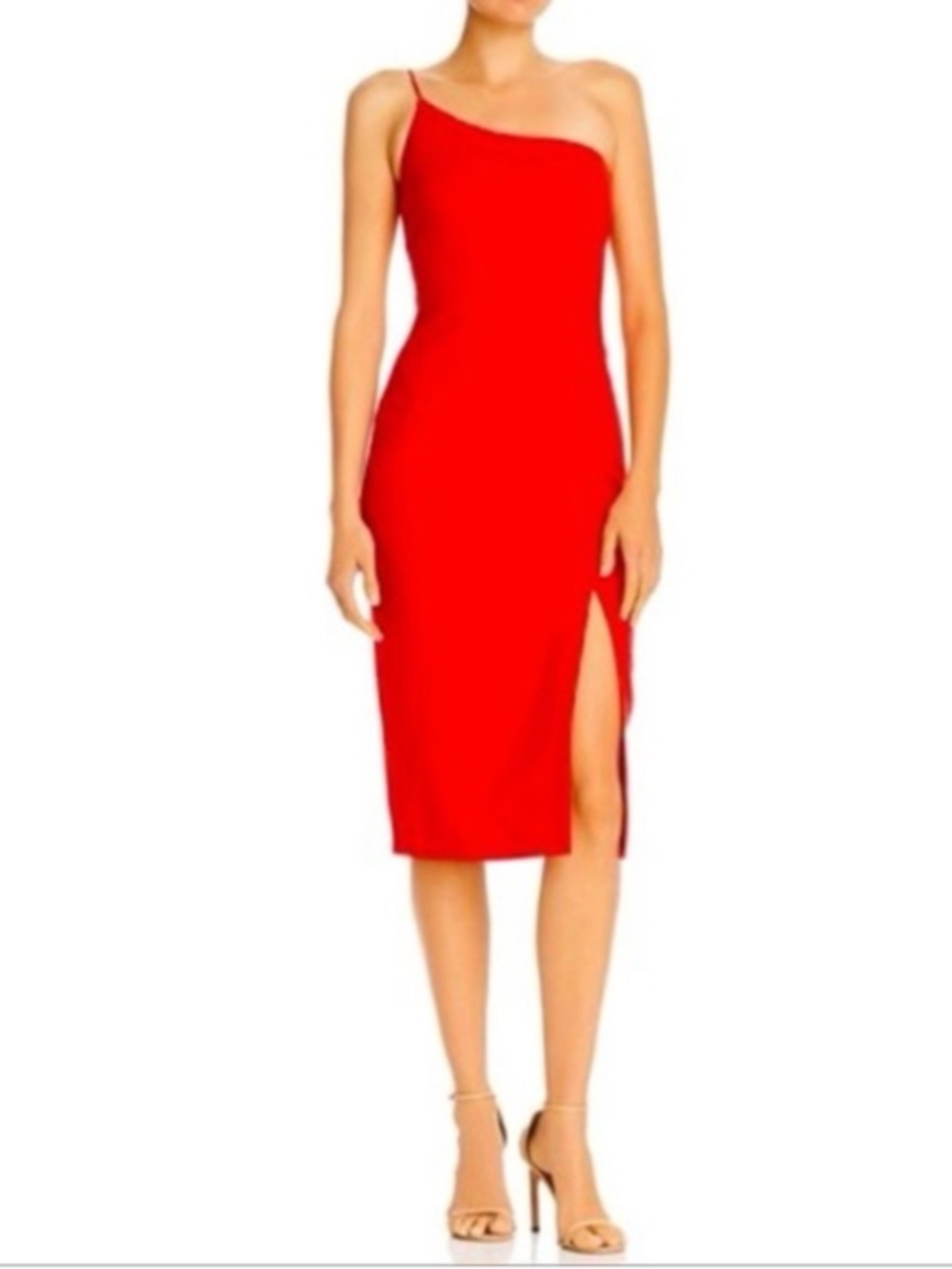 LIKELY One Shoulder Red Orange Midi Dress size 2